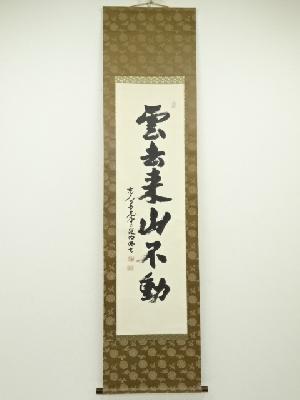 東大寺狭川明俊筆　「雲去来山不動」一行書　肉筆紙本掛軸（共箱・二重箱）